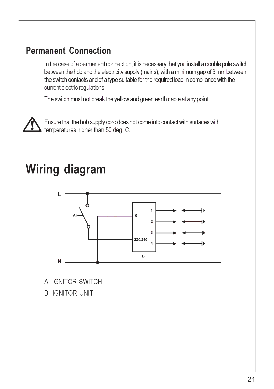 Electrolux 61502 G operating instructions Wiring diagram, Permanent Connection 