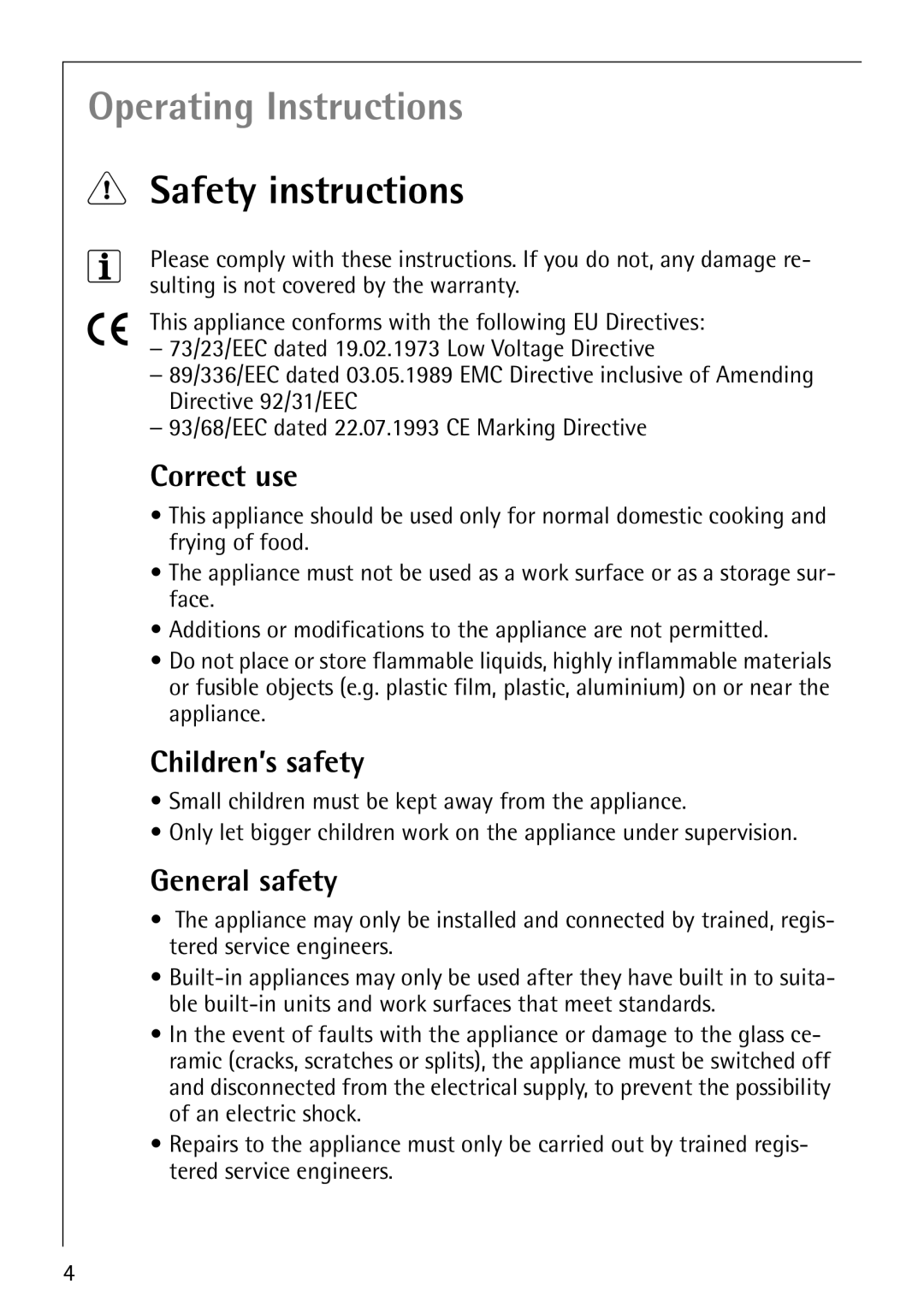 Electrolux 6204 Operating Instructions, Safety instructions, Correct use, Children’s safety, General safety 