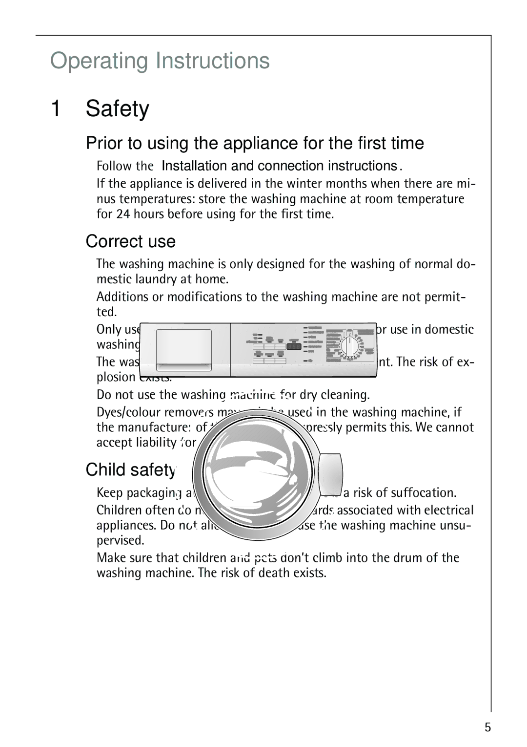 Electrolux 62825 manual Safety, Prior to using the appliance for the first time, Correct use, Child safety 