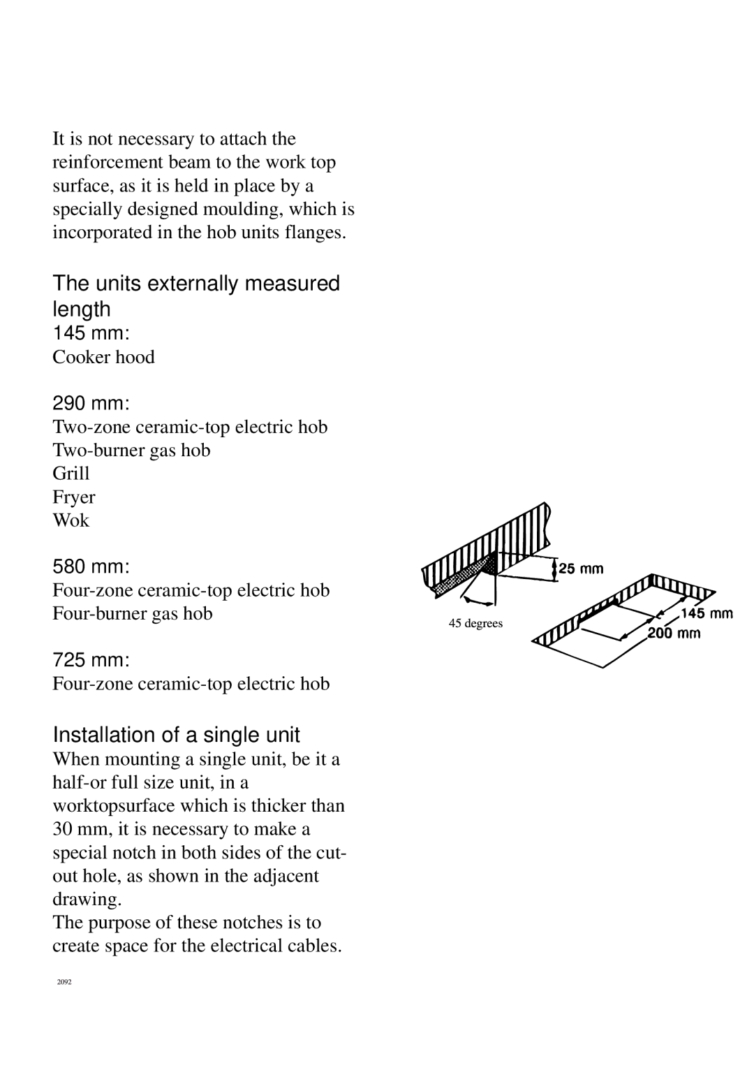 Electrolux 6310 DK-m manual Units externally measured length, Installation of a single unit 