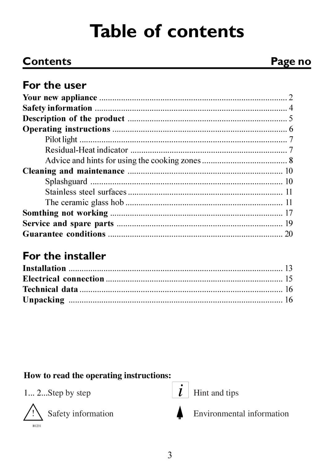 Electrolux 6310 DK-m manual Table of contents 