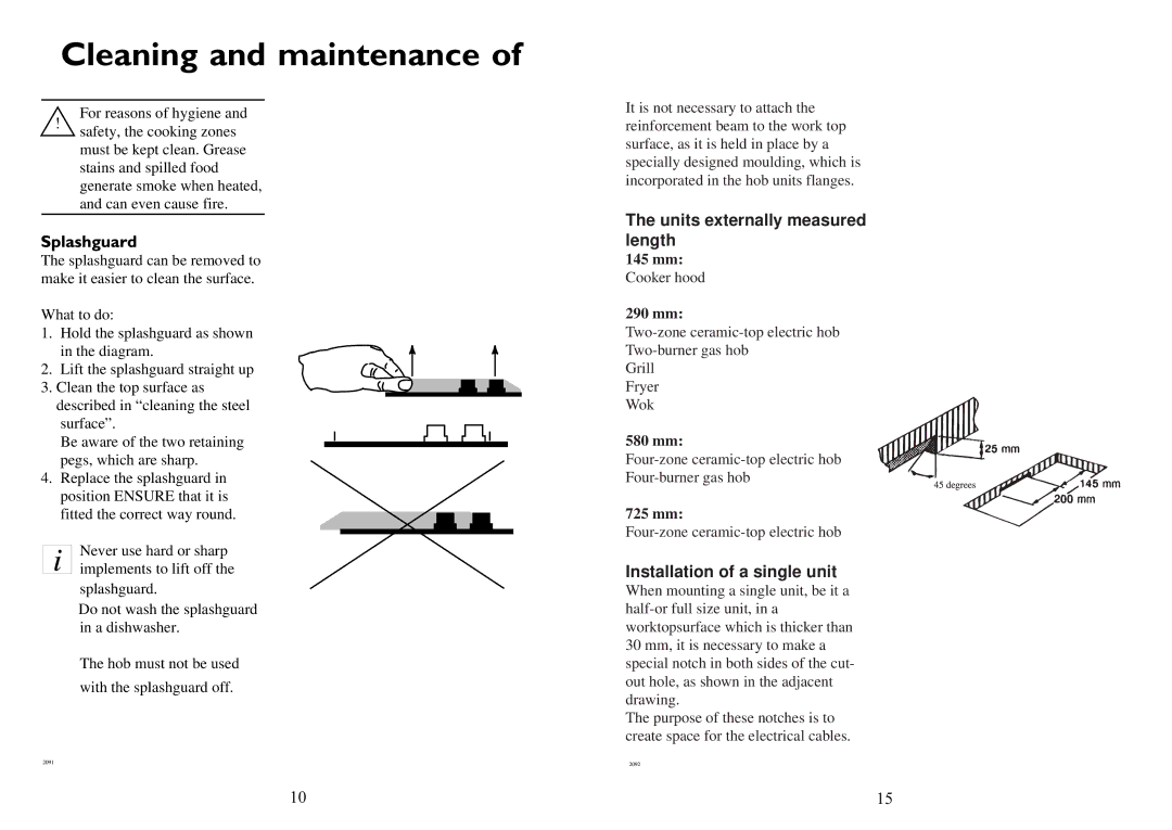 Electrolux 6310 DK manual Cleaning and maintenance, Units externally measured length, Installation of a single unit 