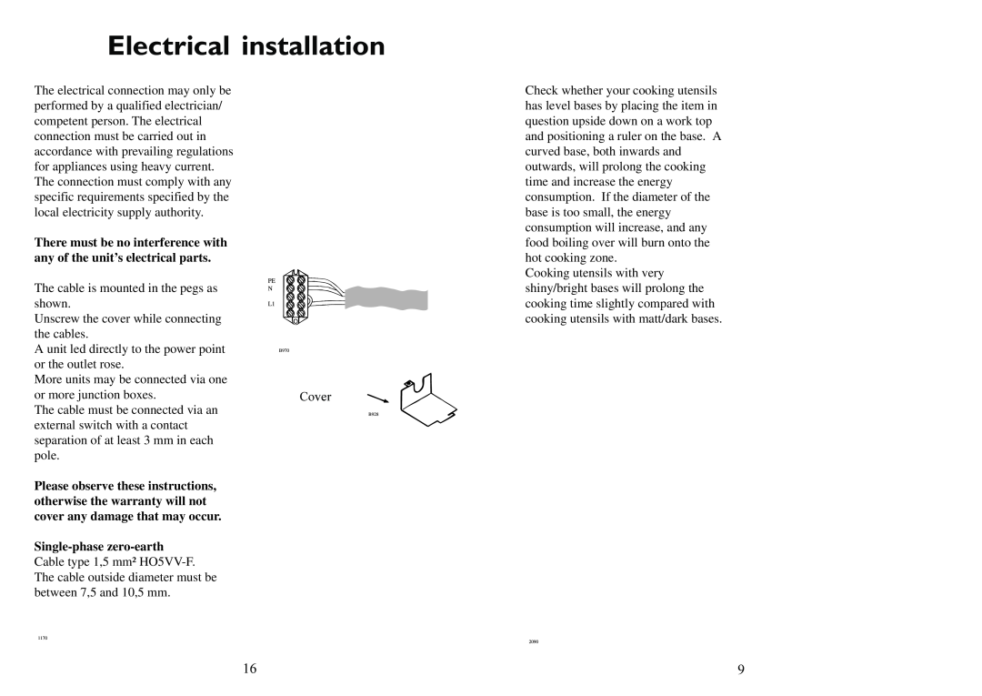 Electrolux 6310 DK manual Electrical installation 