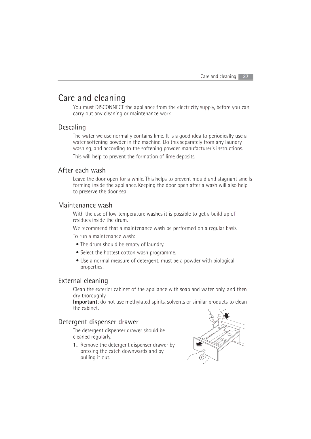 Electrolux 63742 VI manual Care and cleaning 