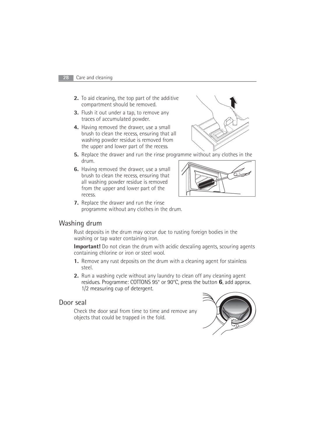 Electrolux 63742 VI manual Washing drum, Door seal 