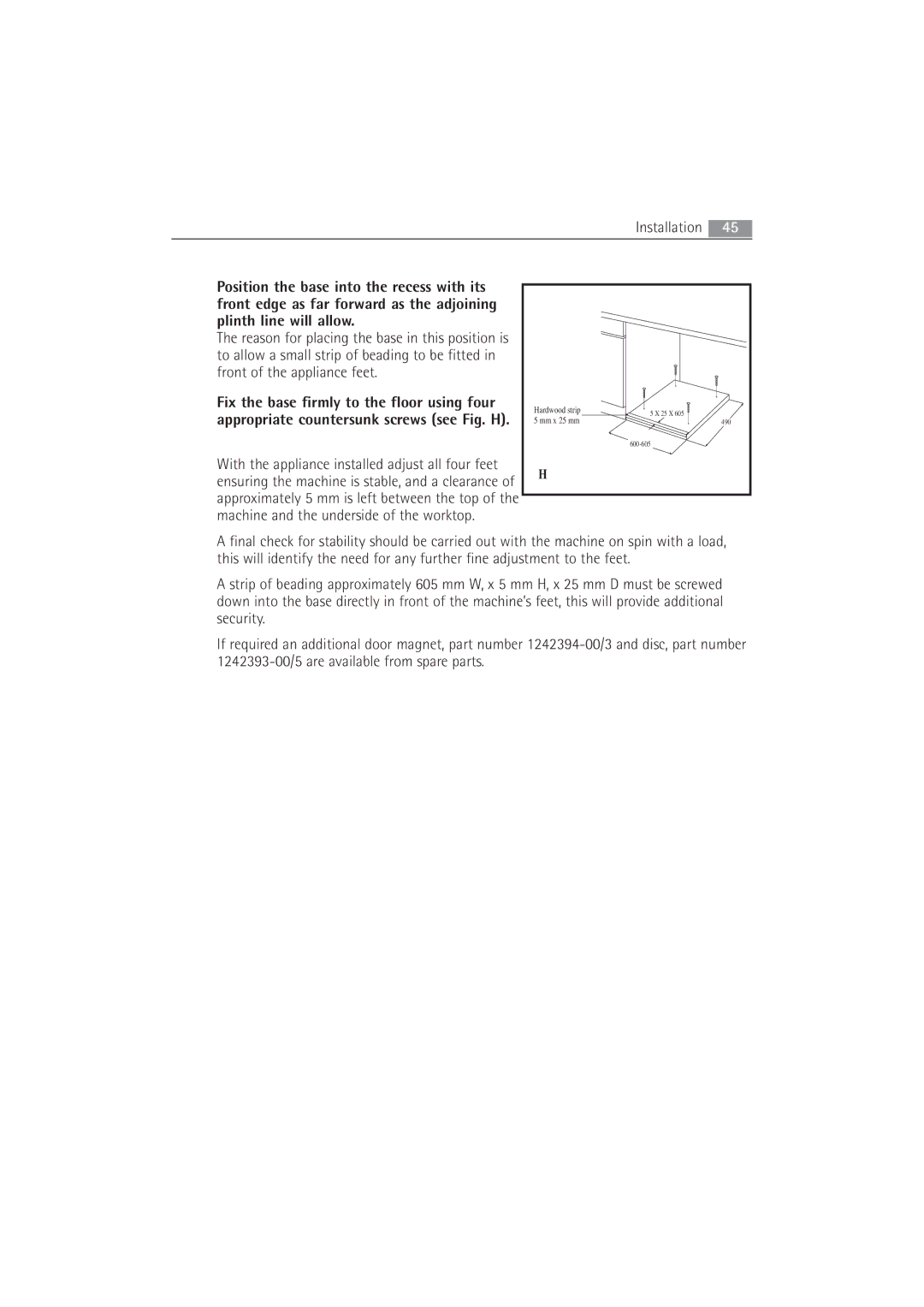 Electrolux 63742 VI manual Hardwood strip 