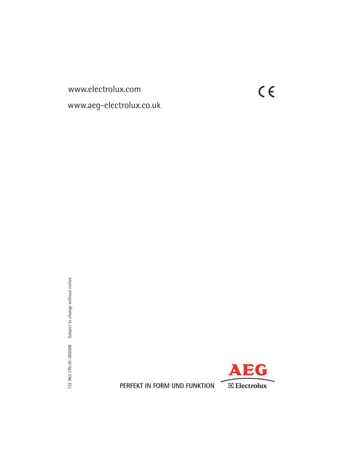 Electrolux 63742 VI manual 132 963 770-01-302008 Subject to change without notice 