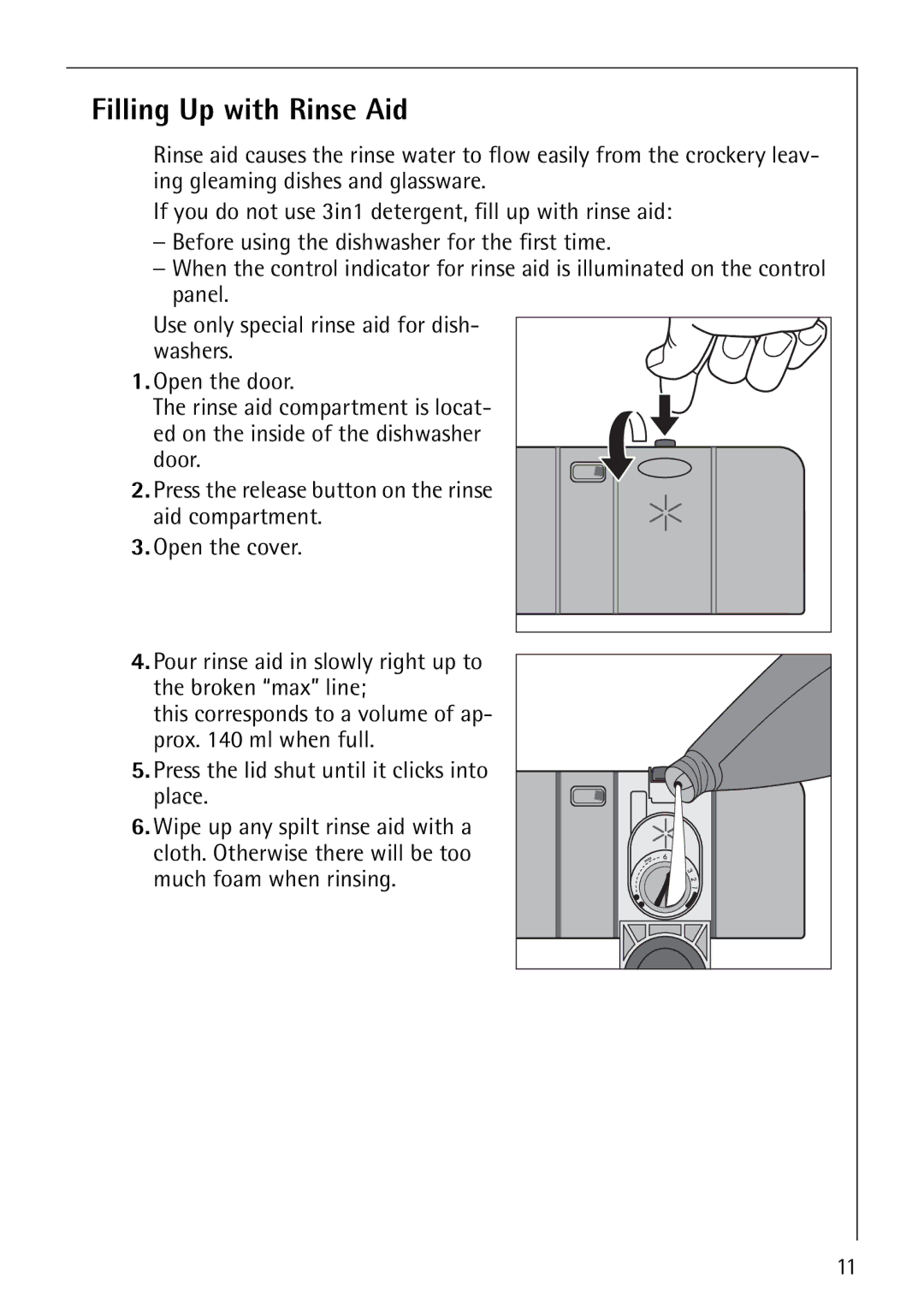 Electrolux 64570 Vi manual Filling Up with Rinse Aid 