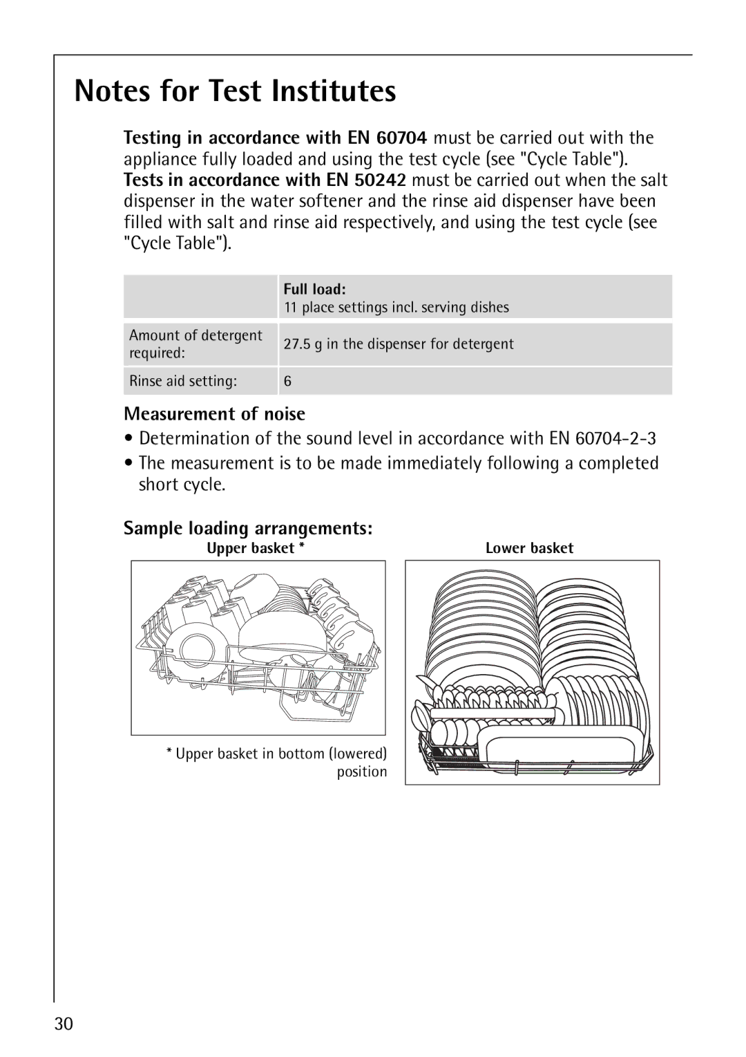 Electrolux 64570 Vi manual Measurement of noise, Sample loading arrangements 