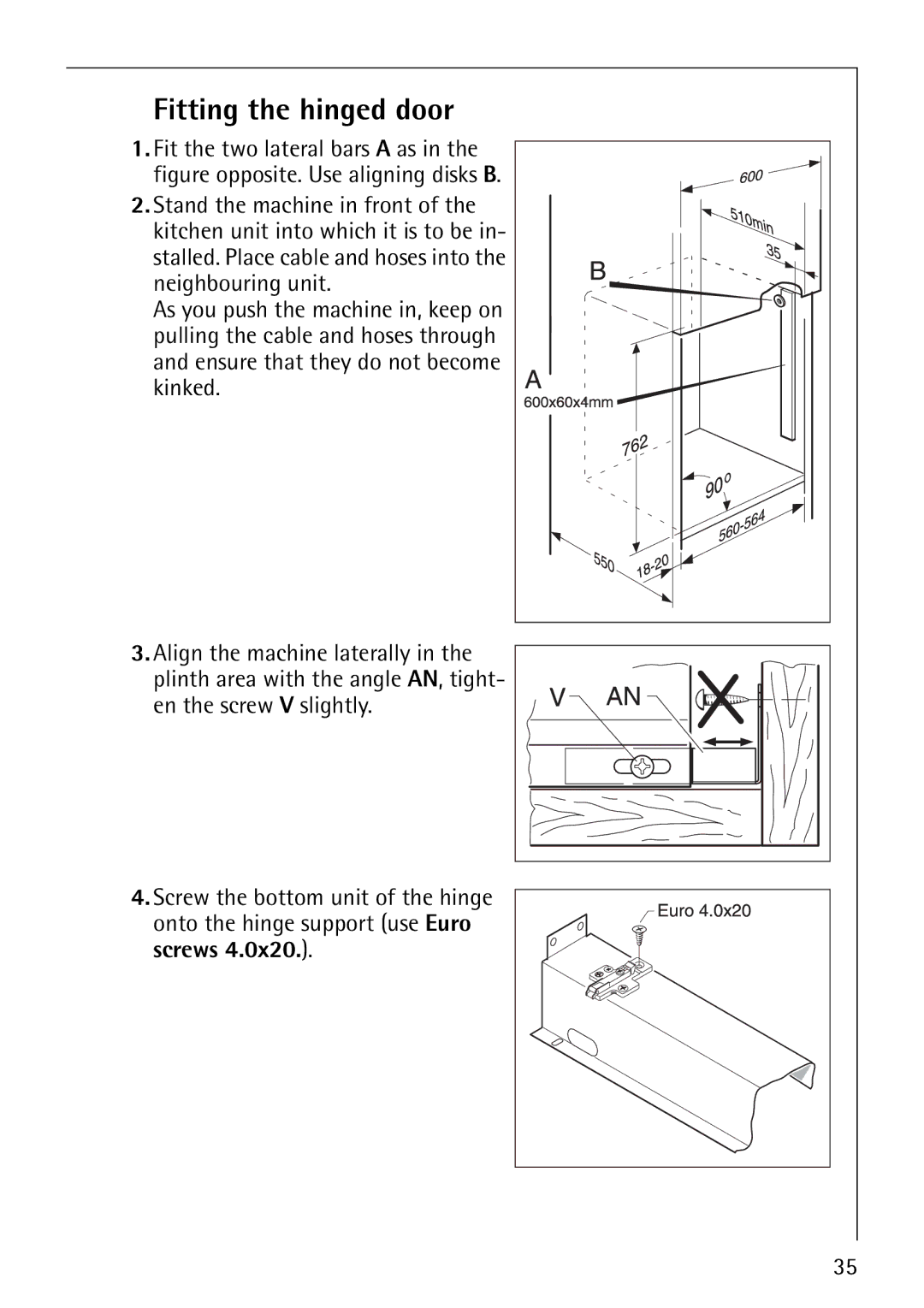 Electrolux 64570 Vi manual Fitting the hinged door 