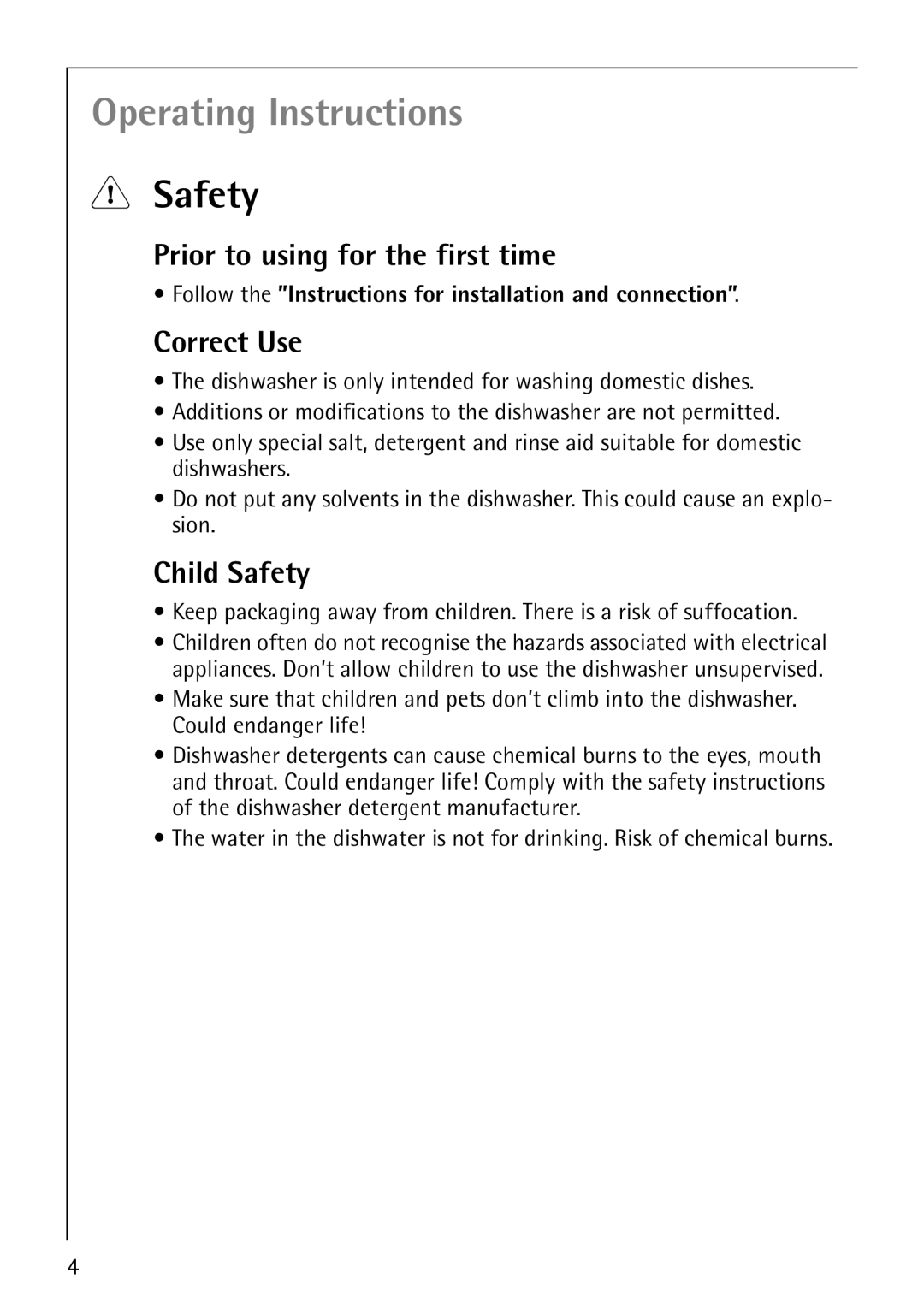 Electrolux 64570 Vi manual Prior to using for the first time, Correct Use, Child Safety 