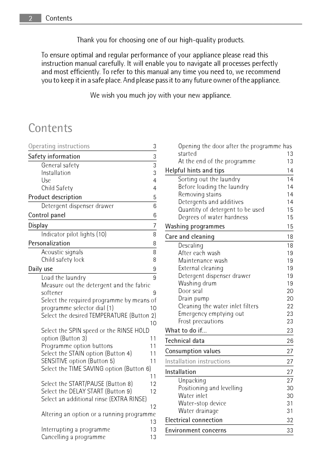 Electrolux 64850LE user manual Contents 