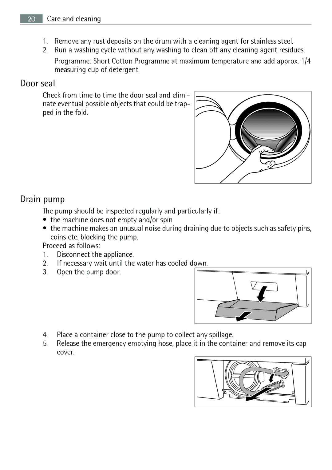 Electrolux 64850LE user manual Door seal, Drain pump 