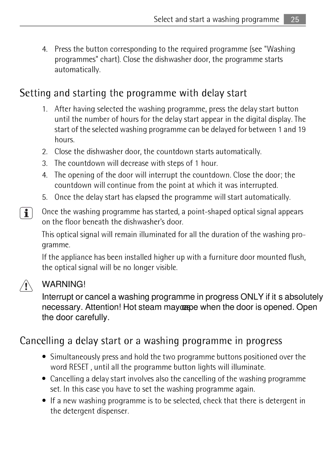 Electrolux 65011 VI user manual Setting and starting the programme with delay start 