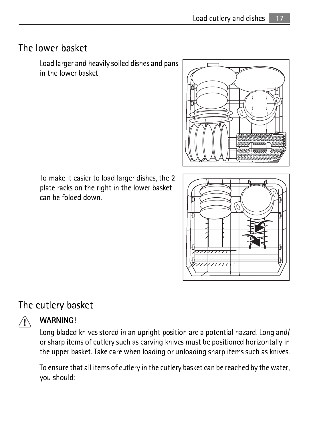 Electrolux 65011 VI user manual The lower basket, The cutlery basket 