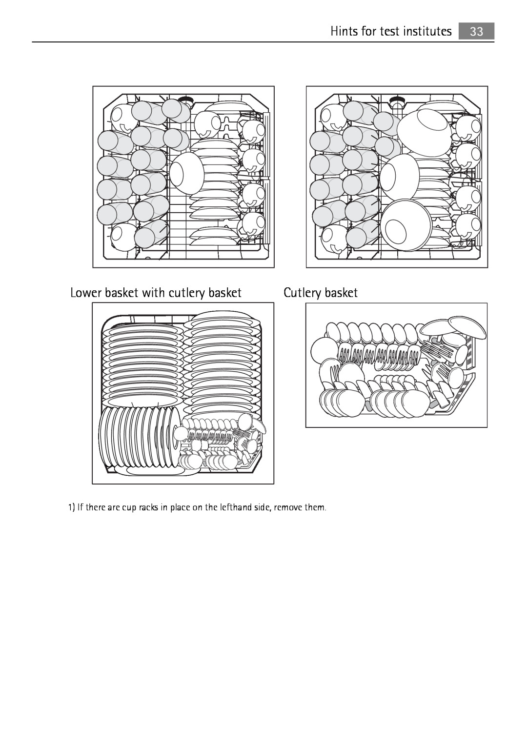 Electrolux 65011 VI user manual Lower basket with cutlery basket, Cutlery basket, Hints for test institutes 