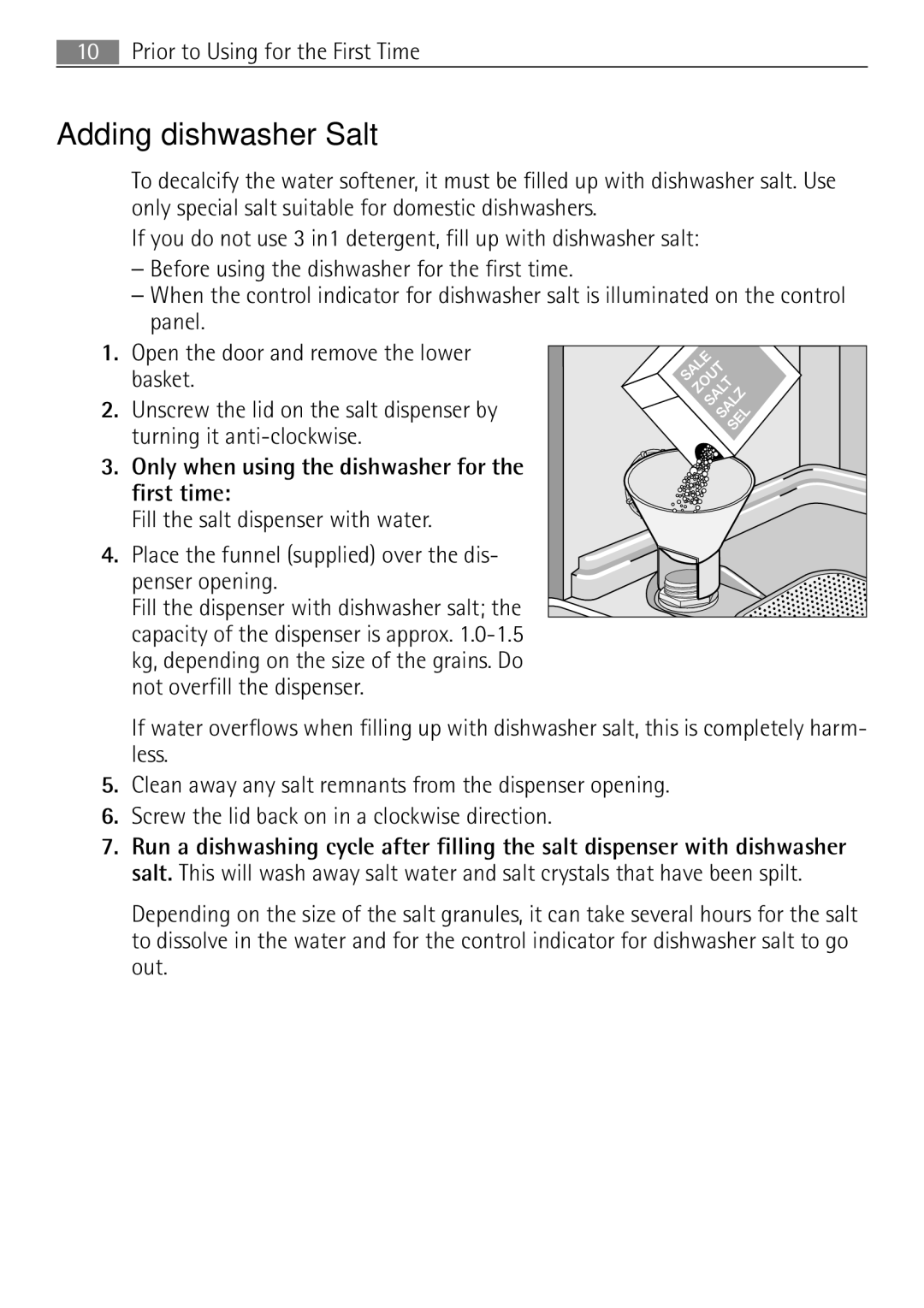 Electrolux 65080 Vi user manual Adding dishwasher Salt 