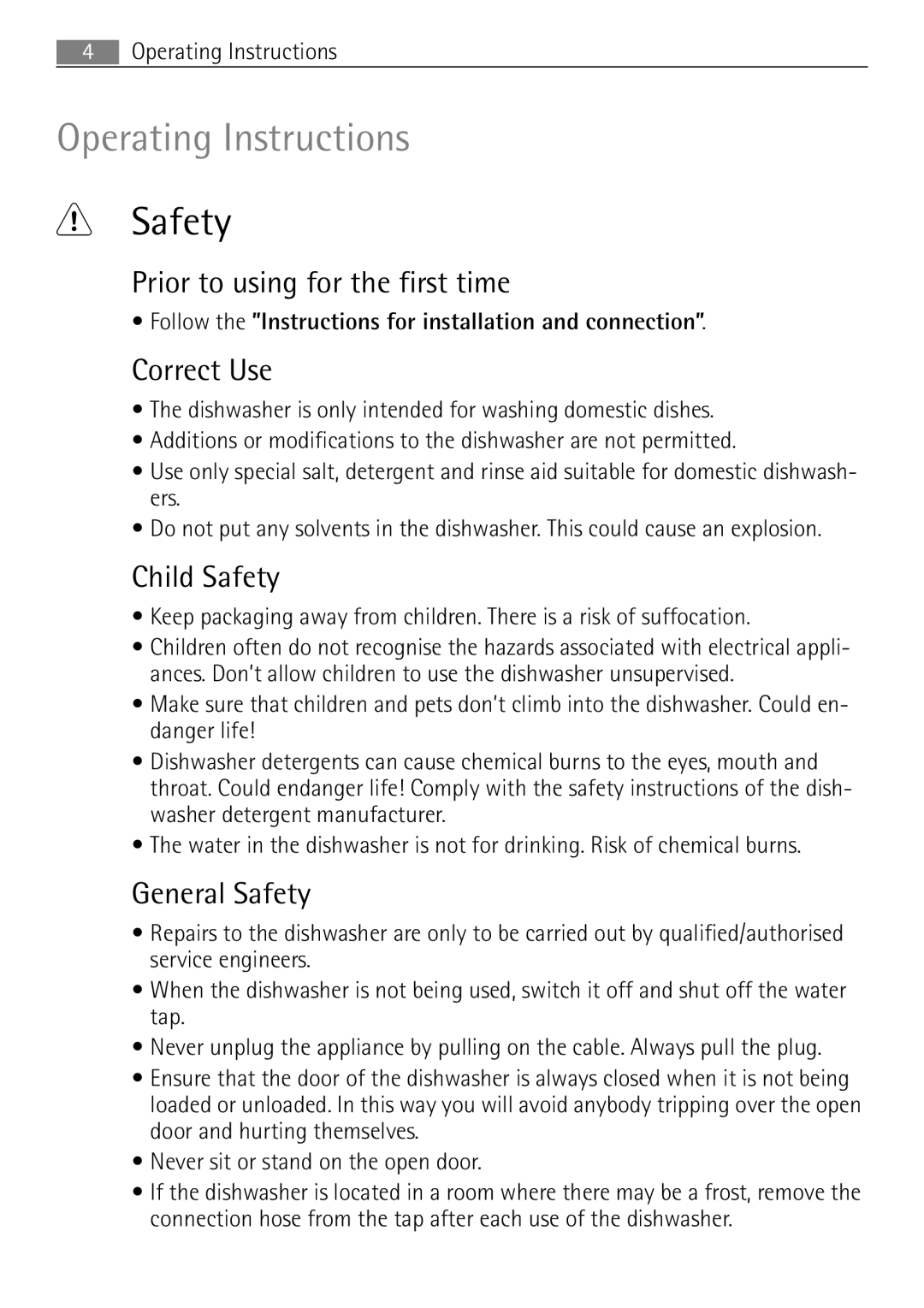 Electrolux 65080 Vi user manual Prior to using for the first time, Correct Use, Child Safety, General Safety 