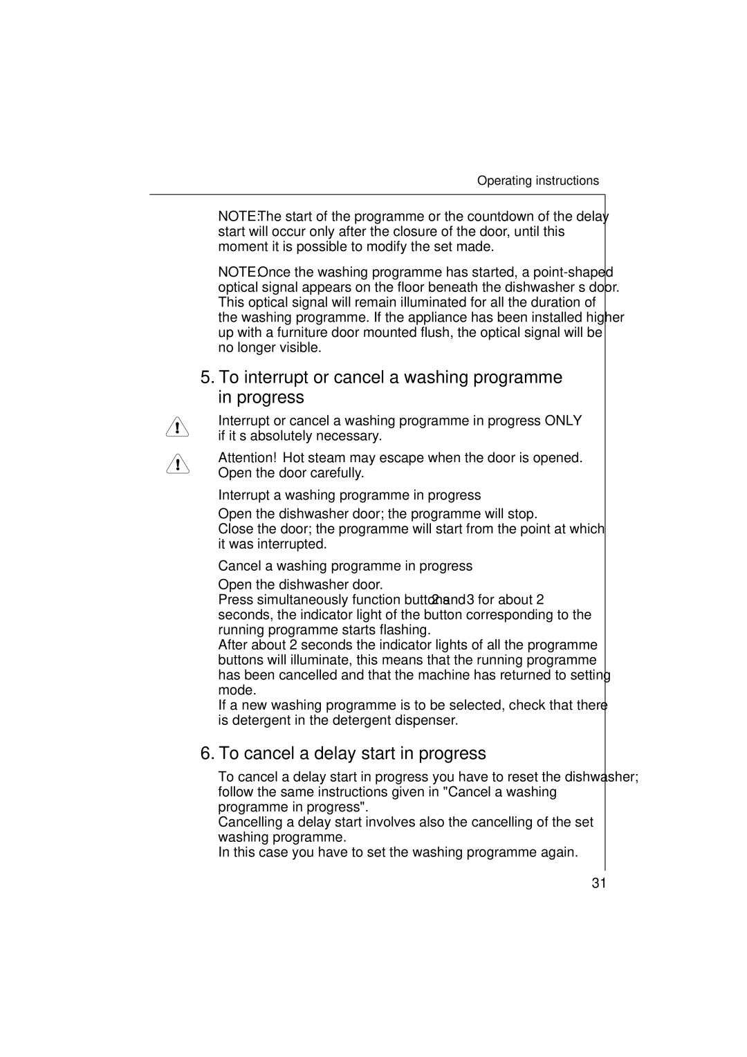 Electrolux 65080 VIL manual To interrupt or cancel a washing programme in progress, To cancel a delay start in progress 