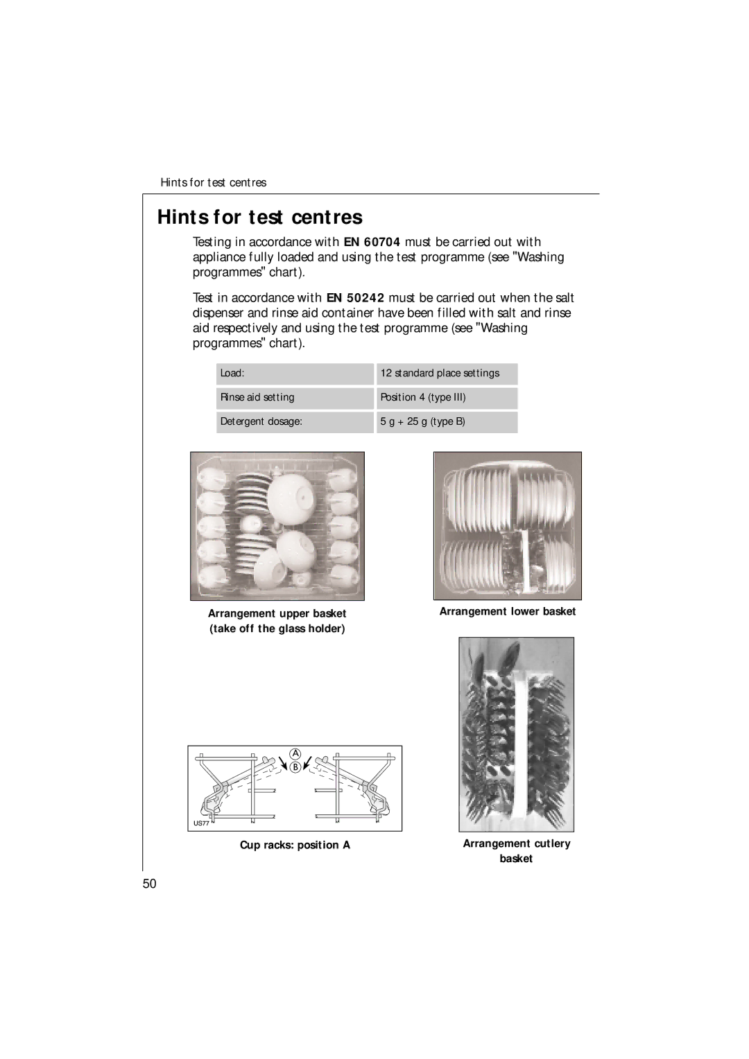 Electrolux 65080 VIL manual Hints for test centres 