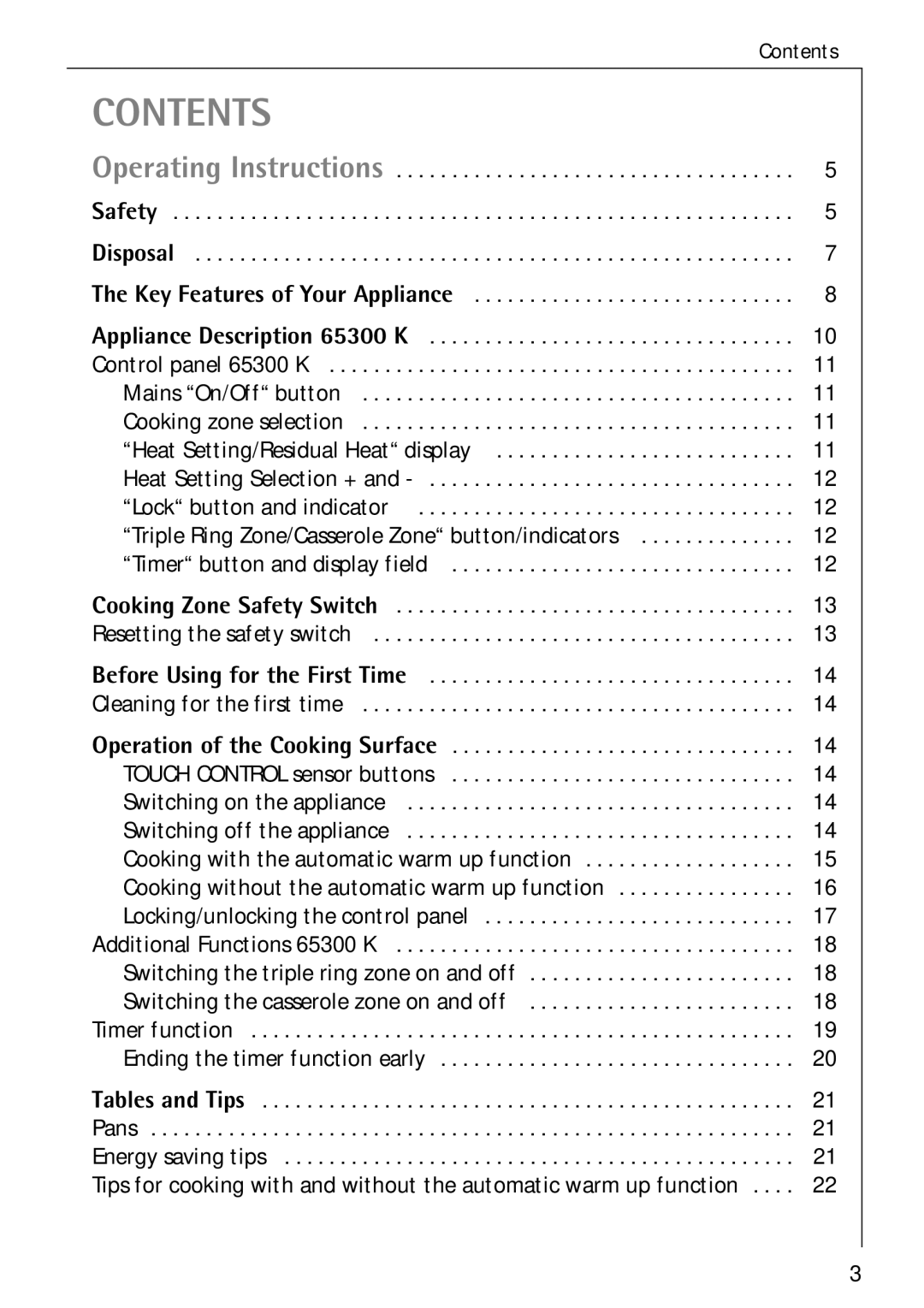 Electrolux 65300 K manual Contents 