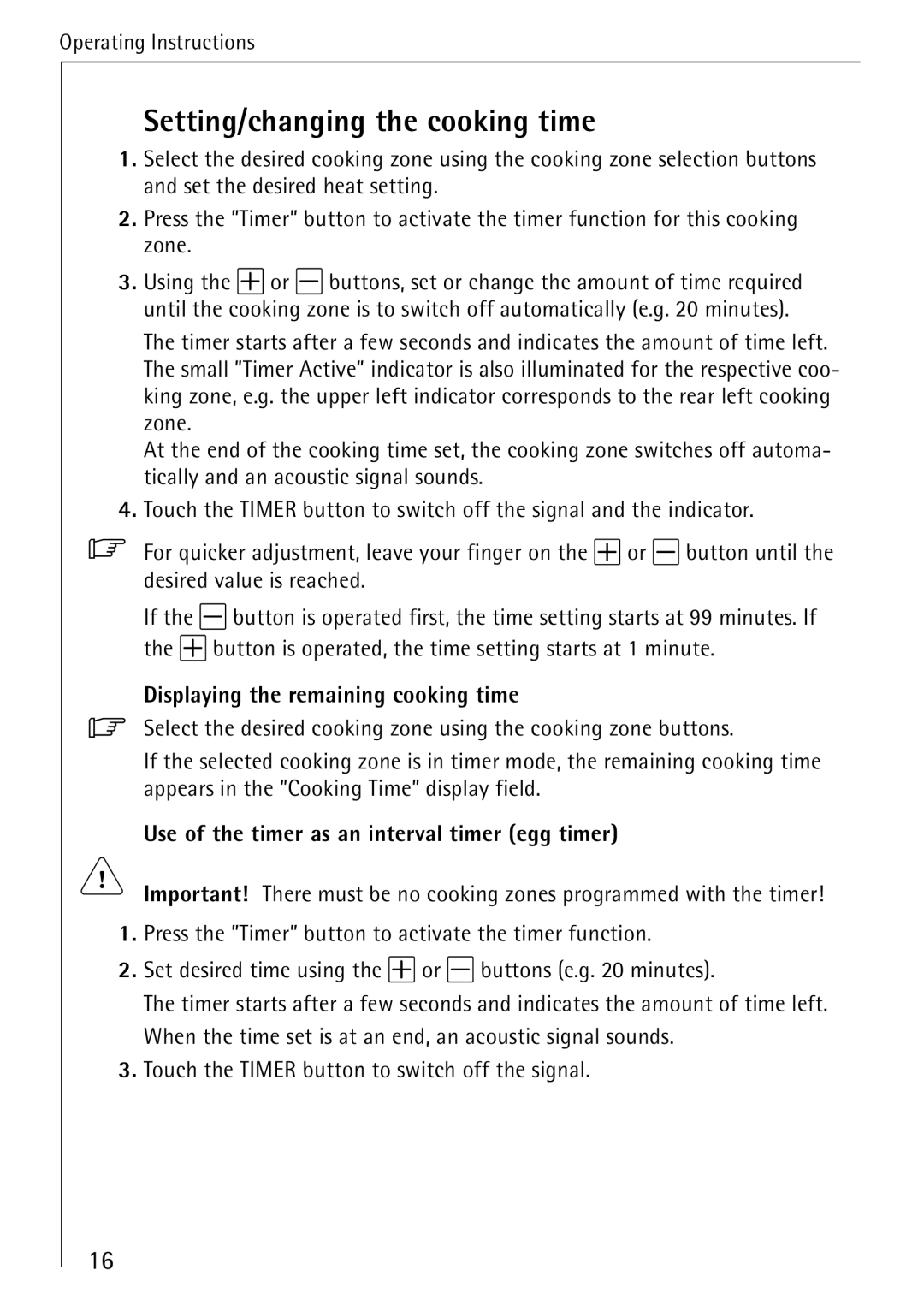 Electrolux 65300KF-an operating instructions Setting/changing the cooking time 