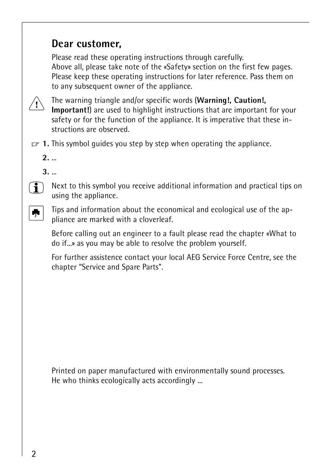 Electrolux 65300KF-an Dear customer, Please read these operating instructions through carefully 