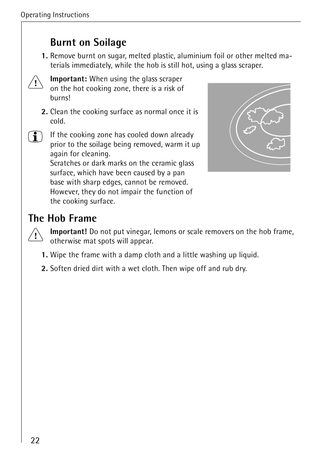 Electrolux 65300KF-an operating instructions Burnt on Soilage, Hob Frame 