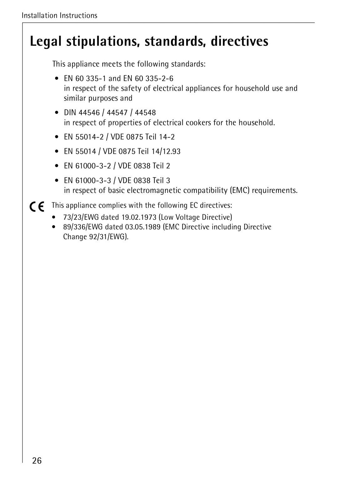 Electrolux 65300KF-an operating instructions Legal stipulations, standards, directives 