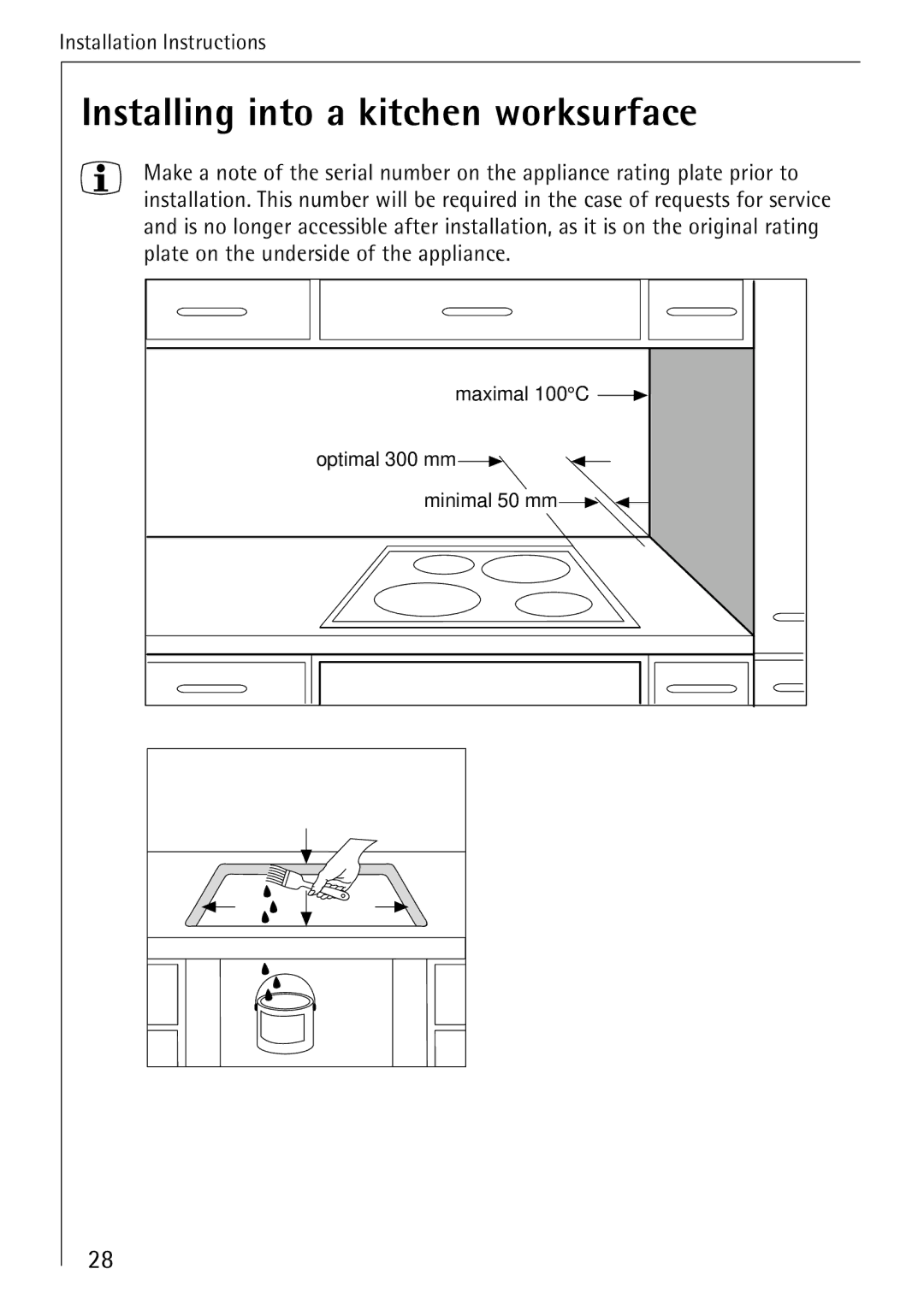 Electrolux 65300KF-an operating instructions Installing into a kitchen worksurface 