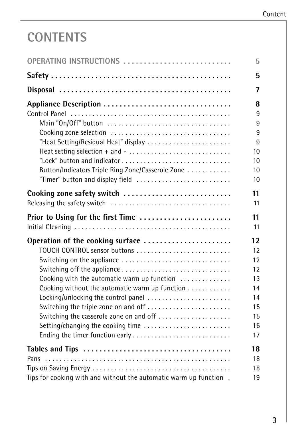 Electrolux 65300KF-an operating instructions Contents 