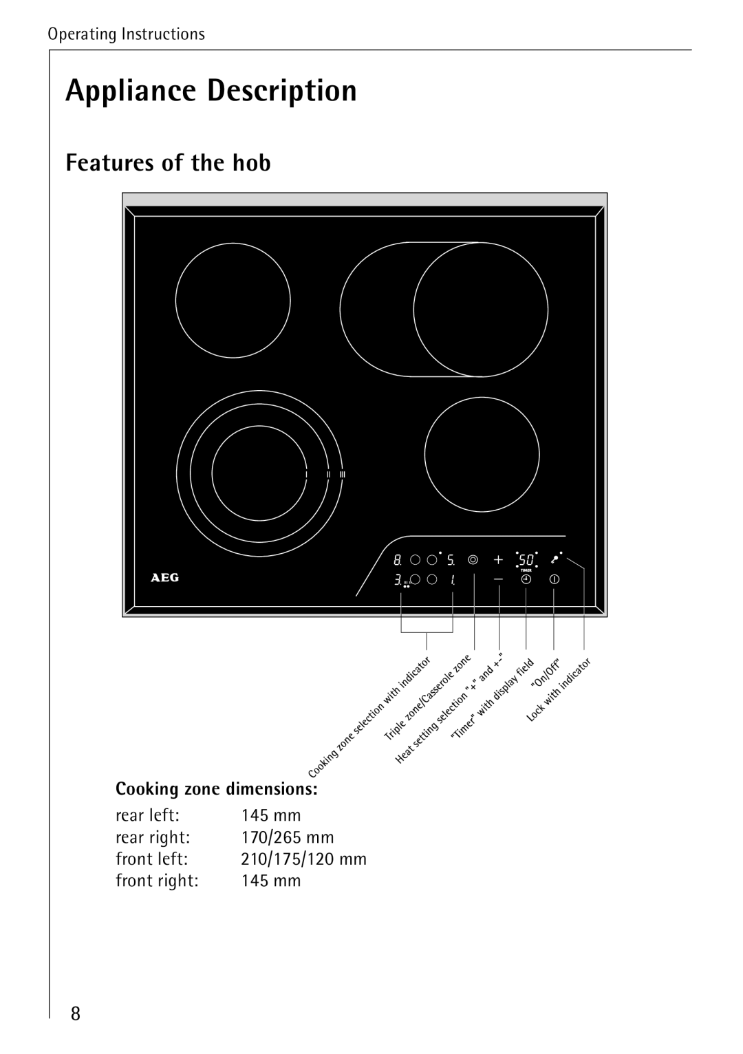 Electrolux 65300KF-an operating instructions Appliance Description, Features of the hob 