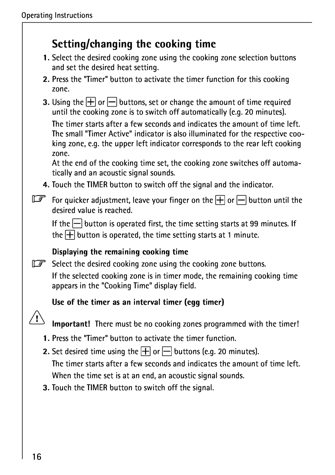 Electrolux 65300KF-an operating instructions Setting/changing the cooking time 