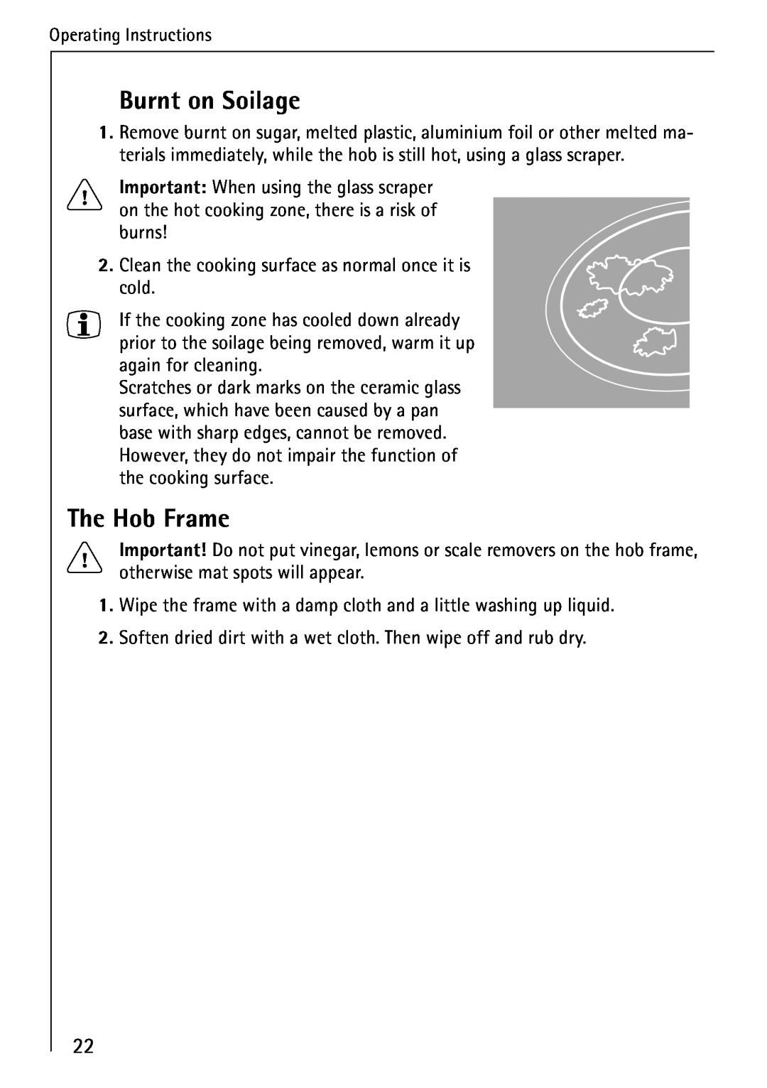 Electrolux 65300KF-an operating instructions Burnt on Soilage, The Hob Frame 
