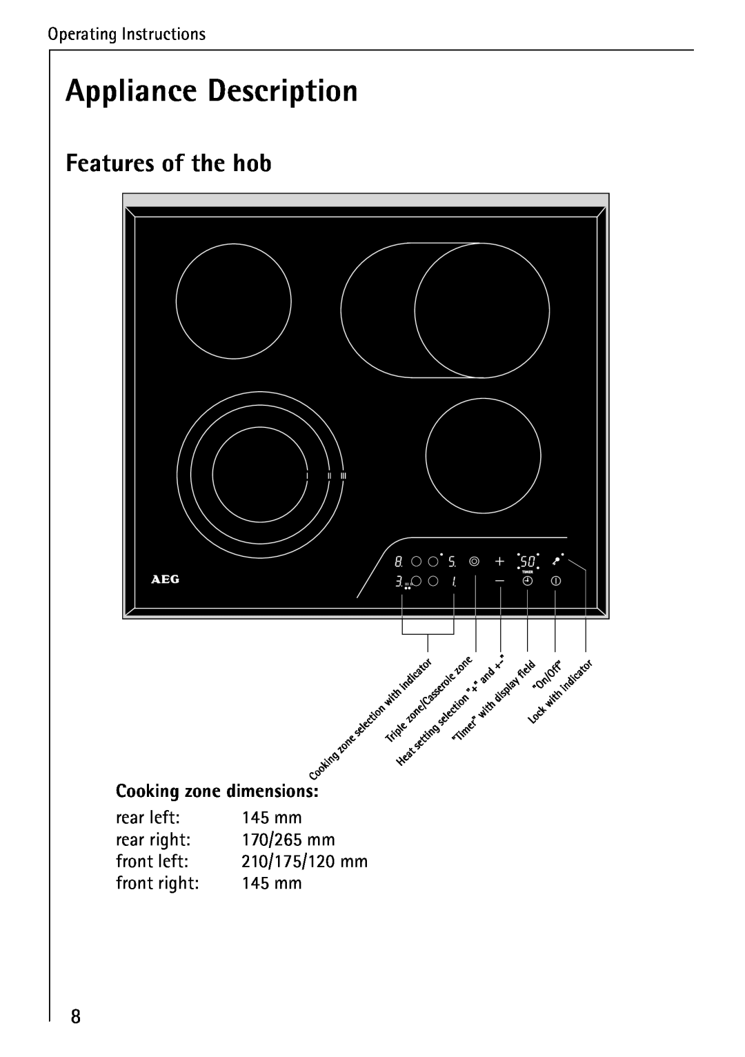 Electrolux 65300KF-an operating instructions Appliance Description, Features of the hob 