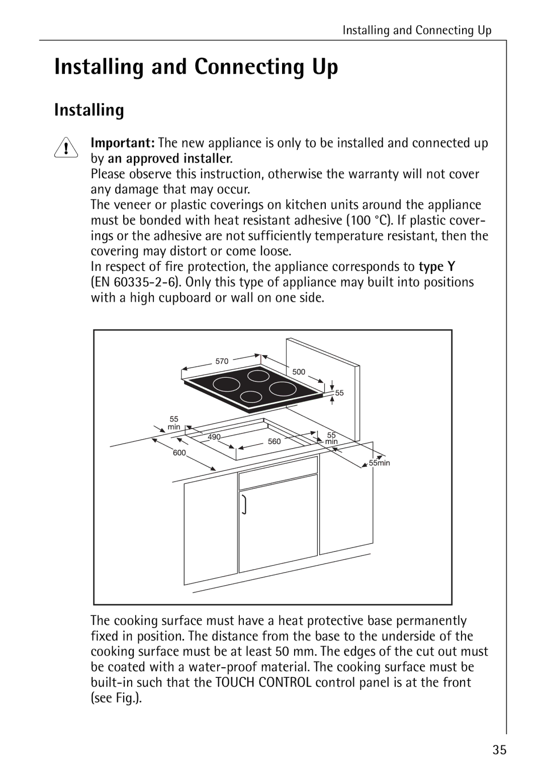 Electrolux 65320 K manual Installing and Connecting Up 