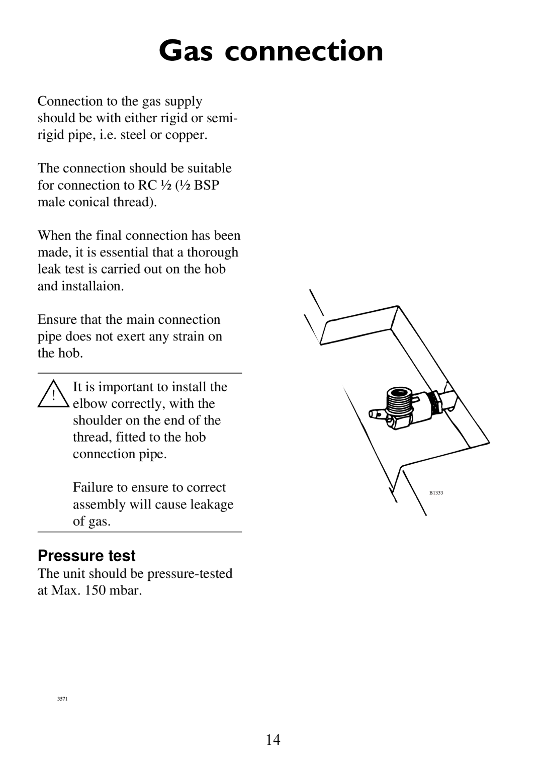 Electrolux 6561 G-m GB manual Gas connection, Pressure test 