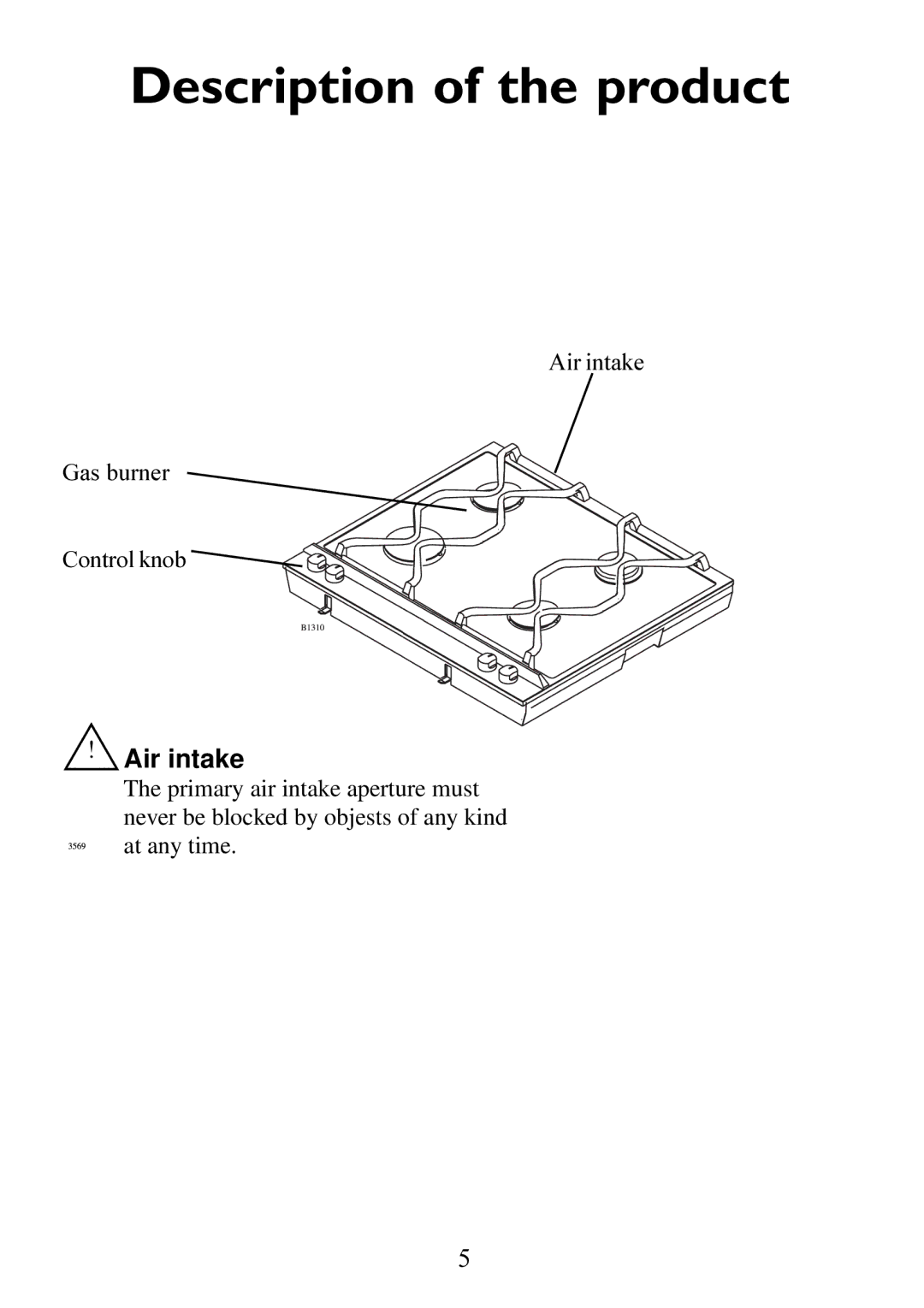 Electrolux 6561 G-m GB manual Description of the product, Air intake 