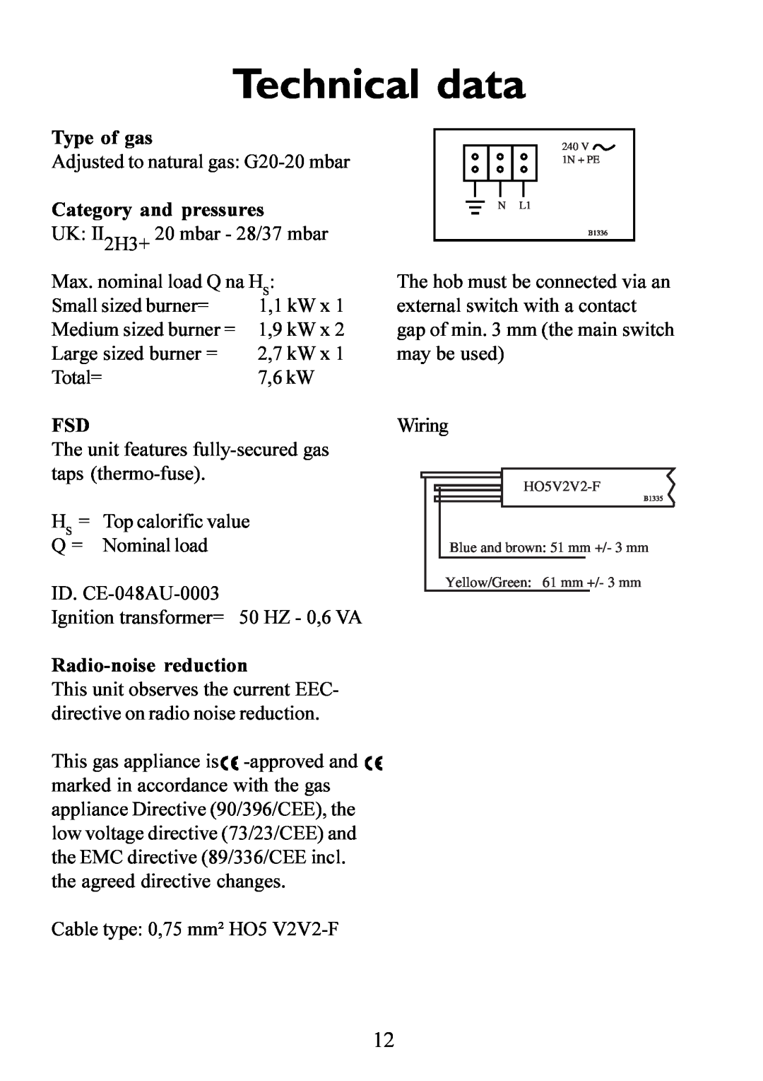 Electrolux 6561 G-m GB manual Technical data 