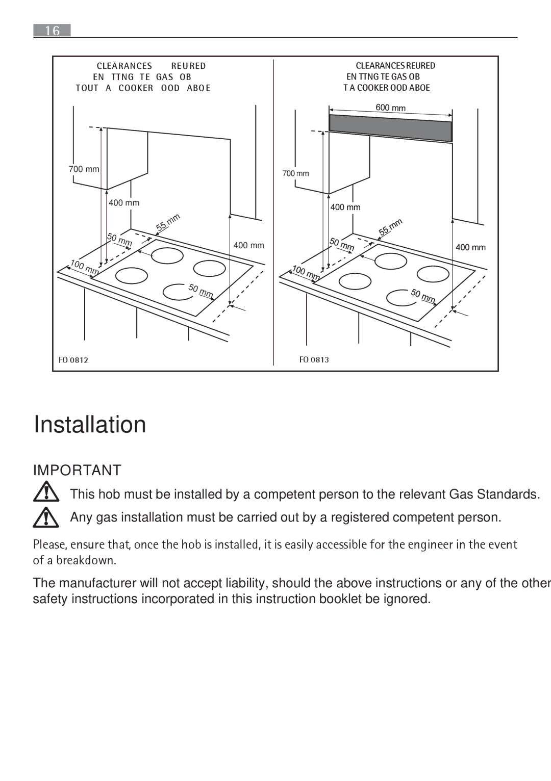 Electrolux 65852 G manual Installation 