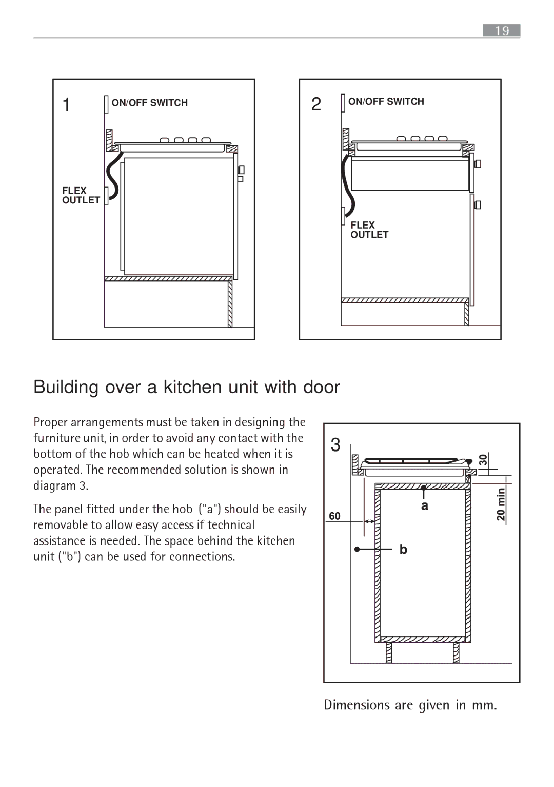 Electrolux 65852 G manual Building over a kitchen unit with door 