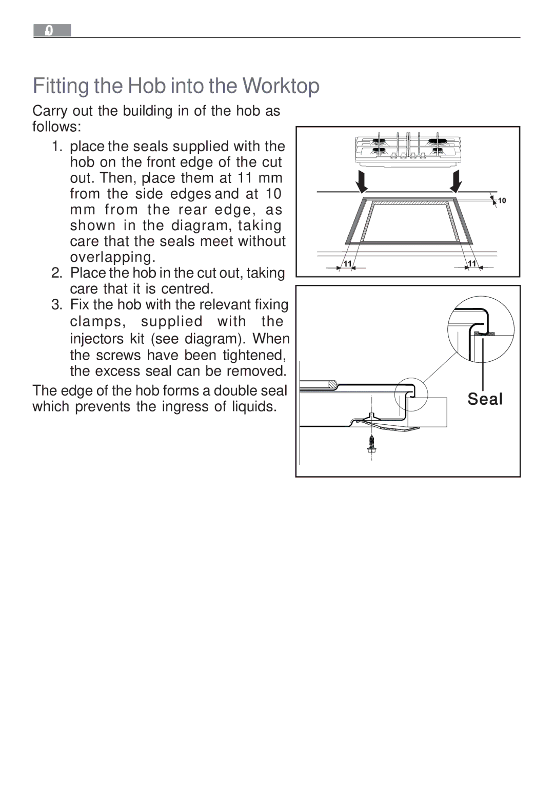 Electrolux 65852 G manual Fitting the Hob into the Worktop 