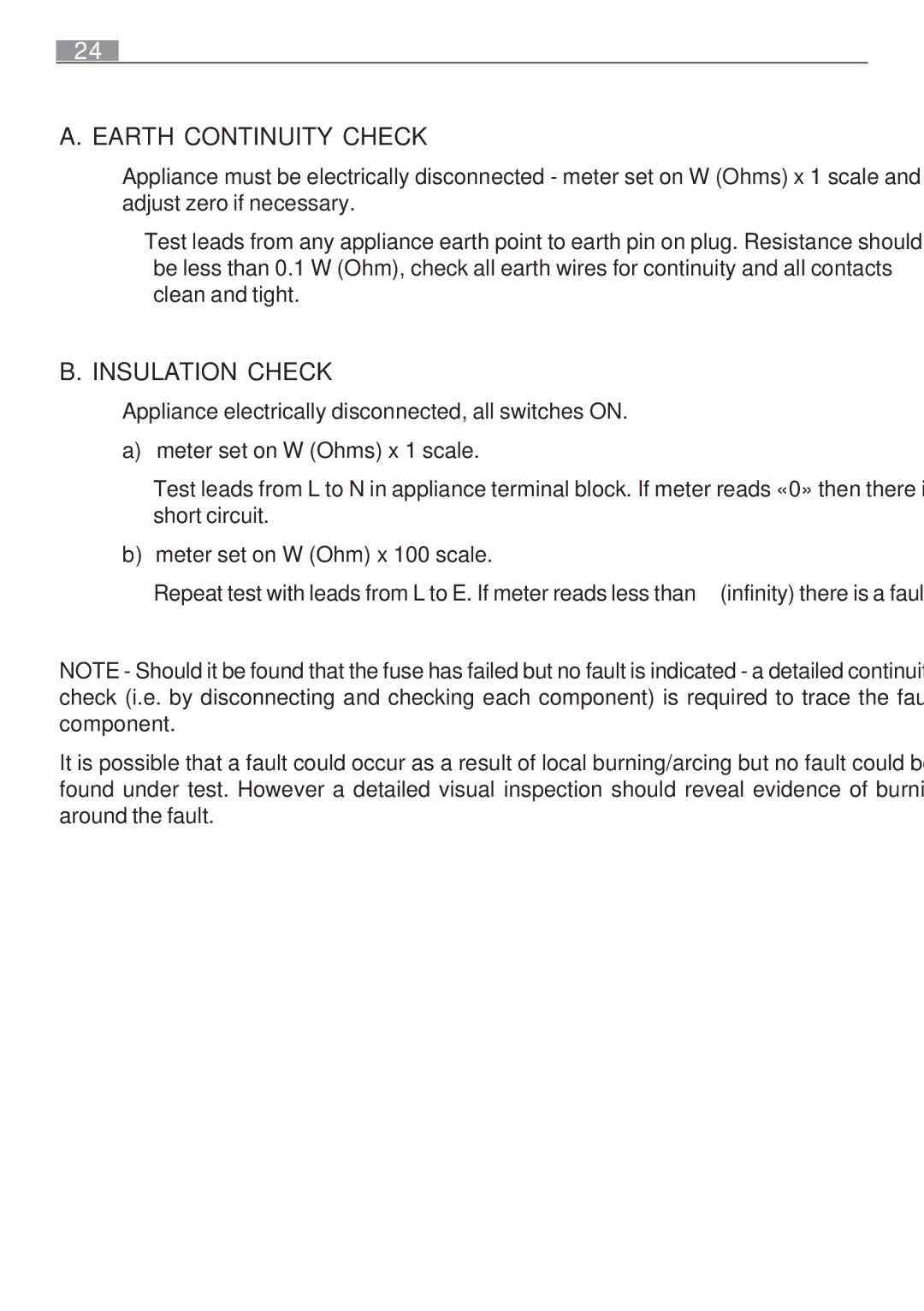 Electrolux 65852 G manual Earth Continuity Check 