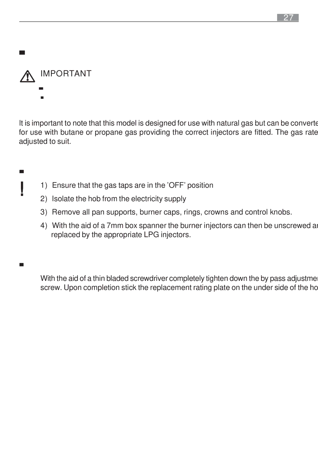 Electrolux 65852 G manual Conversion from Natural Gas to LPG, Method 