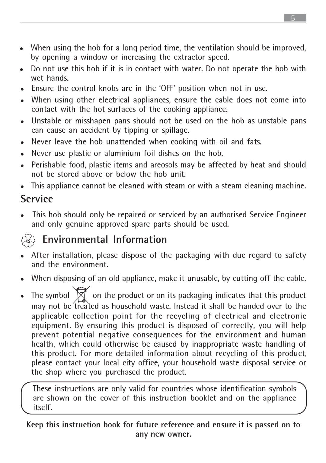 Electrolux 65852 G manual Service, ∀ Environmental Information, Any new owner 