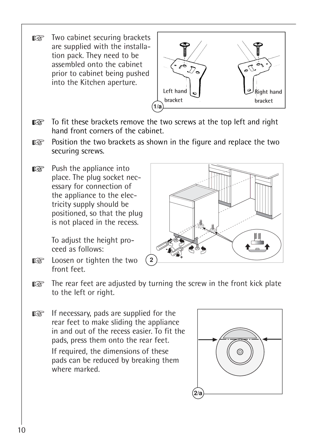 Electrolux 66050i installation instructions Left hand Bracket Right hand 