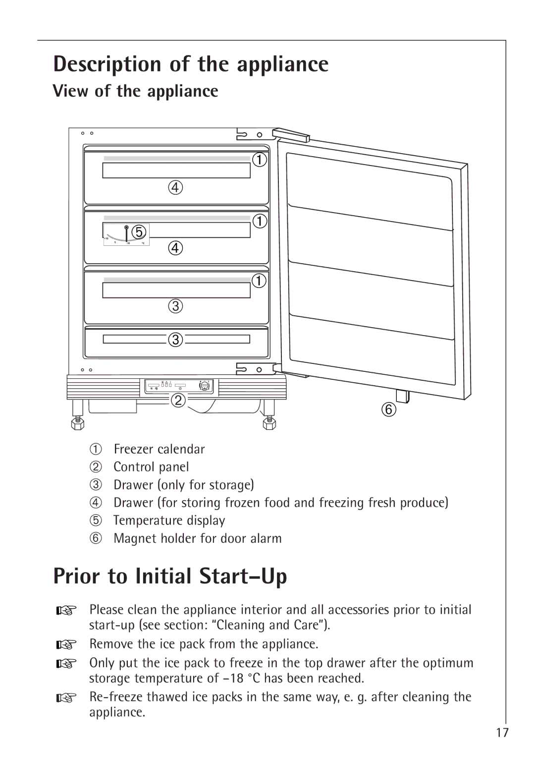 Electrolux 66050i installation instructions Description of the appliance, Prior to Initial Start-Up, View of the appliance 