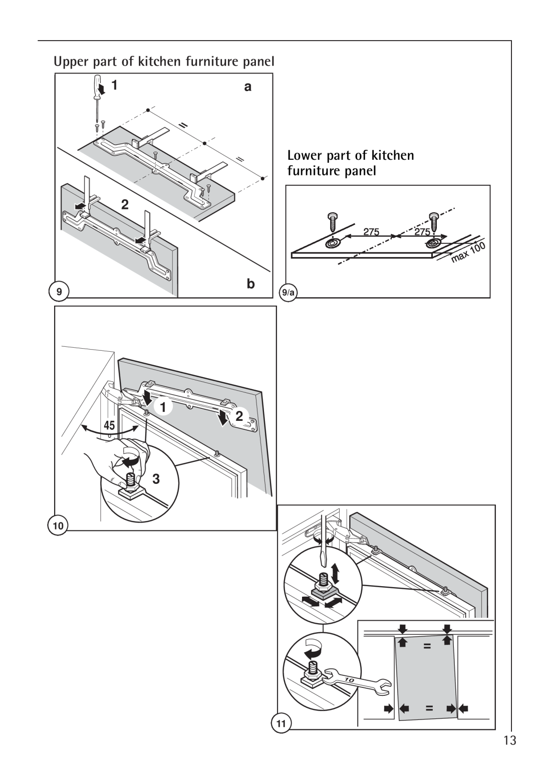 Electrolux 66050i installation instructions Upper part of kitchen furniture panel, Lower part of kitchen 
