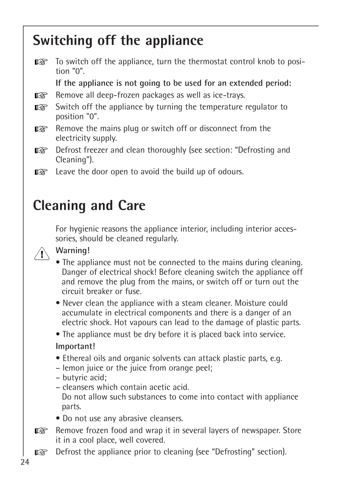 Electrolux 66050i installation instructions Switching off the appliance, Cleaning and Care 