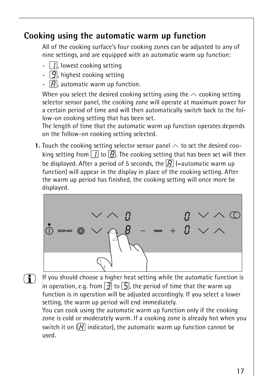 Electrolux 66300KF-an installation instructions Cooking using the automatic warm up function 